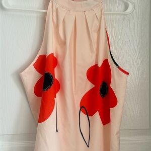 SOLD. Floral Sleeveless L  Halter Top with Orange and Black Design